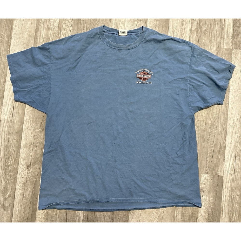 Vintage Harley Davidson T-Shirt 3XL XXXL Blue‎ Penasola Florida Jet USA Hanes